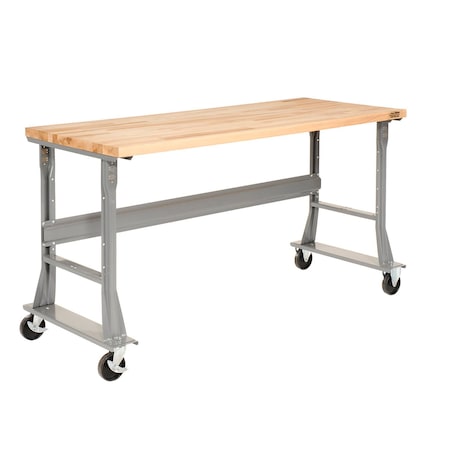Global Industrial Mobile Workbench, 72 x 30in, Flared Leg, Maple Butcher Block Square Edge 183432A